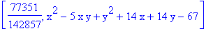 [77351/142857, x^2-5*x*y+y^2+14*x+14*y-67]